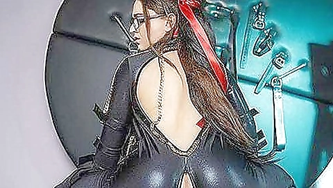 Sexy blonde girl with nice face and body in latex video