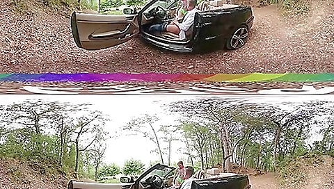 VR porn with a brunette with a small ass in a white dress