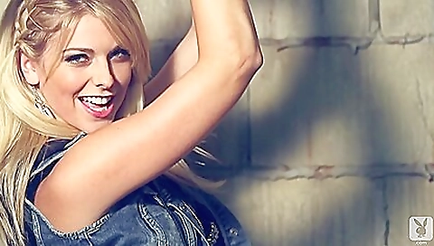 Blonde teen takes off her head and strips on her white panties