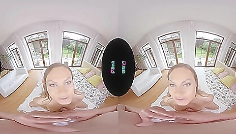 Brunette babe in a trench coat gets her ass fucked in vr