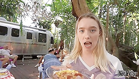 Blonde woman has a very nice body in her outdoor video