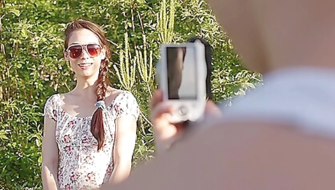 Creampied teen with a round ass is on the sun beach