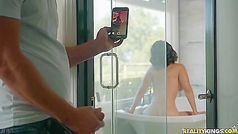 Latina caught by her boyfriend and fucked hard in the shower