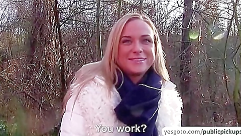 Blonde beauty with a nice ass is selling her sweet pussy to a guy