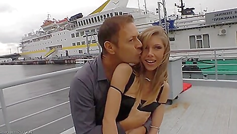 Petite blonde slut in stockings gets fucked deep on the sofa