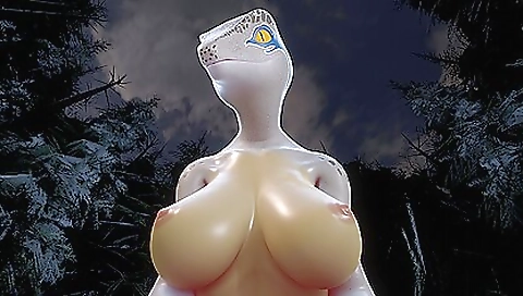 Big boobed brunette shows her body in outdoor training