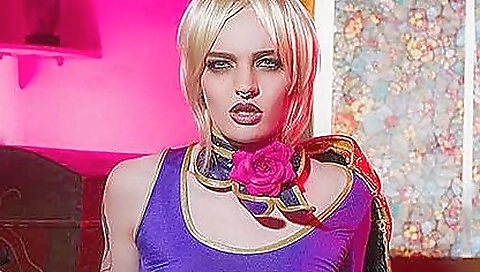 Sexy blonde in sexy cosplay gets teased by a big cock