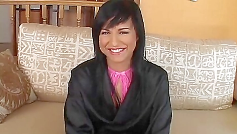 Sexy brunette gets two cocks into her ass in a sexy red dress