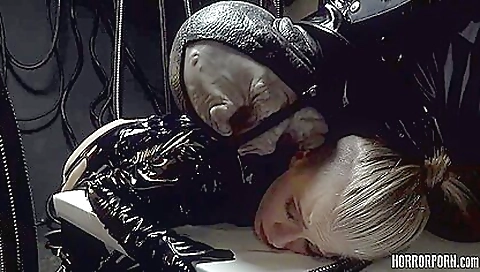 Blonde hottie gets fucked in her hairy pussy in bondage