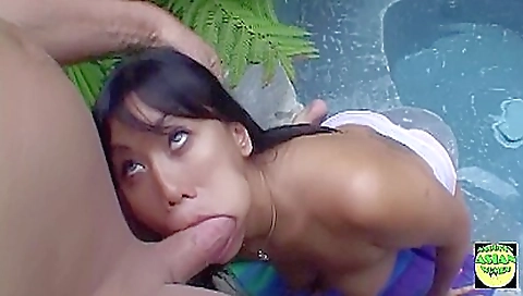 Asian brunette gets fucked by a huge black dick outdoors